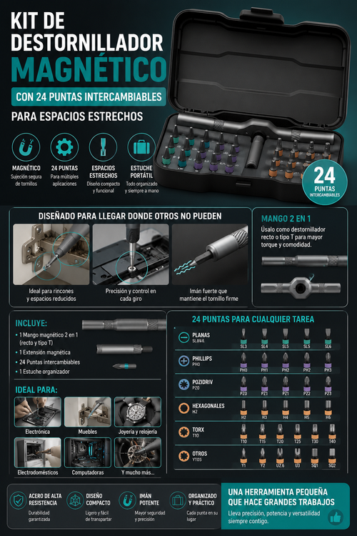 Destornillador Magnético para espacios estrechos